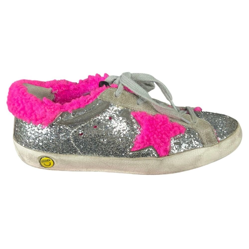 Golden Goose Toddler Superstar Silver Pink Shearling Sneaker Size 33 US 1